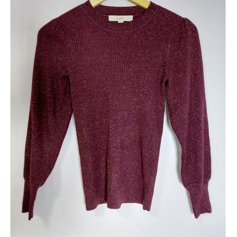 LOFT PETITES Wool Metallic Knit Sweater Solid Long Women Size XXSP
